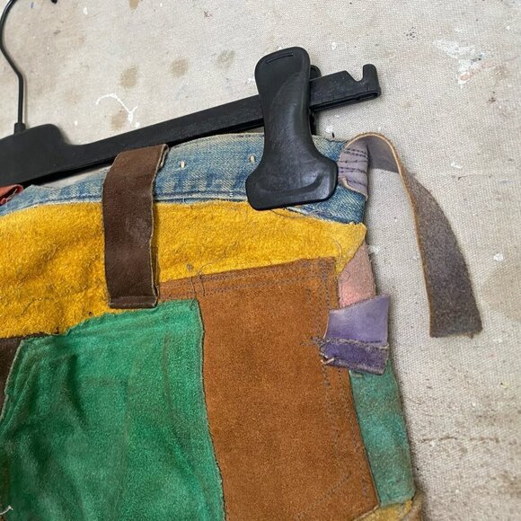 Vintage 70s Suede Patchwork Groovy Jeans Men's 28 - Disco Flare Handmade OOAK - Picture 6 of 15